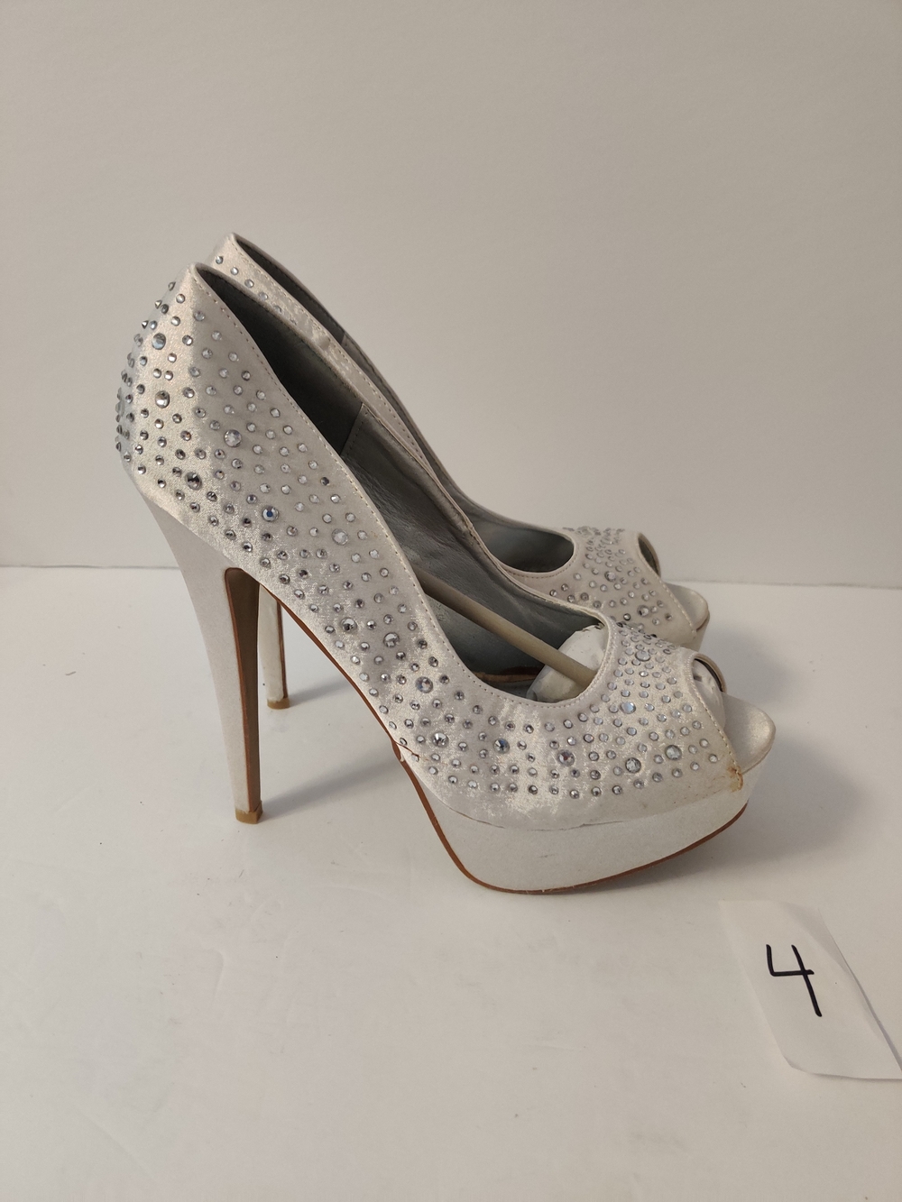 Steve Madden Rhinestone Platform Heels in Silver & White 9.5